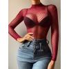 image:imageAvidlove Womens Sexy Fishnet Mesh Long Sleeve Tops Mock Neck Sheer Lace SeeThrough Blouse Bodycon Clubwear Party TopsBurgundy