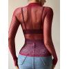 image:imageAvidlove Womens Sexy Fishnet Mesh Long Sleeve Tops Mock Neck Sheer Lace SeeThrough Blouse Bodycon Clubwear Party TopsBurgundy