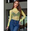image:imageAvidlove Womens Sexy Fishnet Mesh Long Sleeve Tops Mock Neck Sheer Lace SeeThrough Blouse Bodycon Clubwear Party TopsFluorescent Green