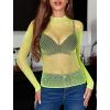 image:imageAvidlove Womens Sexy Fishnet Mesh Long Sleeve Tops Mock Neck Sheer Lace SeeThrough Blouse Bodycon Clubwear Party TopsFluorescent Green
