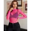 image:imageAvidlove Womens Sexy Fishnet Mesh Long Sleeve Tops Mock Neck Sheer Lace SeeThrough Blouse Bodycon Clubwear Party TopsFluorescent Pink