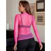 image:imageAvidlove Womens Sexy Fishnet Mesh Long Sleeve Tops Mock Neck Sheer Lace SeeThrough Blouse Bodycon Clubwear Party TopsFluorescent Pink