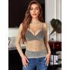 image:imageAvidlove Womens Sexy Fishnet Mesh Long Sleeve Tops Mock Neck Sheer Lace SeeThrough Blouse Bodycon Clubwear Party TopsLight Brown