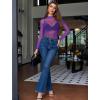 image:imageAvidlove Womens Sexy Fishnet Mesh Long Sleeve Tops Mock Neck Sheer Lace SeeThrough Blouse Bodycon Clubwear Party TopsPurple