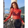image:imageAvidlove Womens Sexy Fishnet Mesh Long Sleeve Tops Mock Neck Sheer Lace SeeThrough Blouse Bodycon Clubwear Party TopsRed