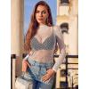 image:imageAvidlove Womens Sexy Fishnet Mesh Long Sleeve Tops Mock Neck Sheer Lace SeeThrough Blouse Bodycon Clubwear Party TopsWhite