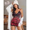image:imageAvidlove Womens Sweetness Cami Set Lace Camisole Lingerie Nightwear Sexy Pajamas Lounge SetsRed Plaid