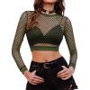 image:imageAvidlove Fishnet Top Women Mesh Long Sleeve Crop Top See Through Shirt Sheer Rave Top XSXXLArmy Green