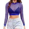 image:imageAvidlove Fishnet Top Women Mesh Long Sleeve Crop Top See Through Shirt Sheer Rave Top XSXXLBlue