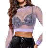 image:imageAvidlove Fishnet Top Women Mesh Long Sleeve Crop Top See Through Shirt Sheer Rave Top XSXXLLight Purple