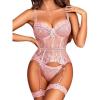 image:imageAvidlove Lingerie for Women Lace Corset and Panty Outfits Garter Lingerie Sets SXXLDark Pink