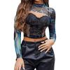image:imageAvidlove Mesh Crop Tops for Women Mock Neck Long Sleeve Crop Top See Through Shirt Top Sexy ClubwearBluegreen Tie Dye
