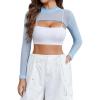 image:imageAvidlove Mesh Crop Tops for Women Mock Neck Long Sleeve Crop Top See Through Shirt Top Sexy ClubwearLight Blue