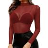 image:imageAvidlove Mesh Top for Women Long Sleeve See Through Shirt Mock Neck Sheer Blouse Clubwear Party XS3XLDark Red