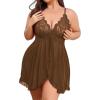 image:imageAvidlove Plus Size Lingerie for Women Sexy Lingerie Dress Lace Babydoll Lingerie VNeck Open Front Strap NightdressBrown
