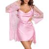 image:imageAvidlove Sexy Cowl Neck Backless Women Lingerie Set Satin Nightgowns with Lace Robe Sleepwear 2 PiecePink