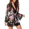 image:imageAvidlove Women Lace Kimono Robe Babydoll Sexy Lingerie Mesh Chemise Nightgown Cover UpBlack Flower