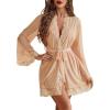 image:imageAvidlove Women Lace Kimono Robe Babydoll Sexy Lingerie Mesh Chemise Nightgown Cover UpKhaki