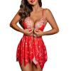 image:imageAvidlove Women Lace Lingerie Front Closure Babydoll V Neck Nightwear Sexy Chemise NightieChristmas Red