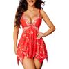 image:imageAvidlove Women Lace Lingerie Front Closure Babydoll V Neck Nightwear Sexy Chemise NightieChristmas Red Print