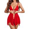 image:imageAvidlove Women Lace Lingerie Front Closure Babydoll V Neck Nightwear Sexy Chemise NightieClassic Red