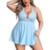 image:imageAvidlove Women Plus Size Babydoll Lingerie Lace Chemise Mesh SleepwearLight Blue