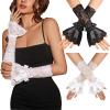 image:imageAvidlove Women Ruffle Bow Lace Gloves Fingerless Mid Elbow Sleeve Costume Wedding Opera Tea Party Prom Cosplay GothicWhite and Black
