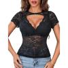 image:imageAvidlove Womens Lace Mesh Short Sleeve Top Floral Sheer See Through Blouse Sexy TopsBlack