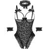 image:imageAvidlove Womens Lingerie Bodysuit 4 Piece Set Sheer Mesh Teddy Babydoll with Detachable Collar and Wrist CuffsBlack Leopard
