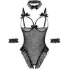 image:imageAvidlove Womens Lingerie Bodysuit 4 Piece Set Sheer Mesh Teddy Babydoll with Detachable Collar and Wrist CuffsConstellation