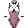 image:imageAvidlove Womens Lingerie Bodysuit 4 Piece Set Sheer Mesh Teddy Babydoll with Detachable Collar and Wrist CuffsHot Pink Leopard