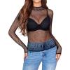 image:imageAvidlove Womens Sexy Fishnet Mesh Long Sleeve Tops Mock Neck Sheer Lace SeeThrough Blouse Bodycon Clubwear Party TopsBlack
