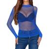 image:imageAvidlove Womens Sexy Fishnet Mesh Long Sleeve Tops Mock Neck Sheer Lace SeeThrough Blouse Bodycon Clubwear Party TopsBlue