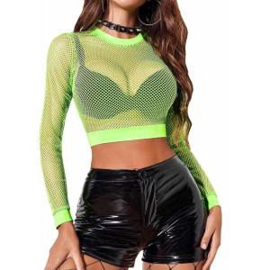 image:imageAvidlove Fishnet Top Women Mesh Long Sleeve Crop Top See Through Shirt Sheer Rave Top XSXXLPat2