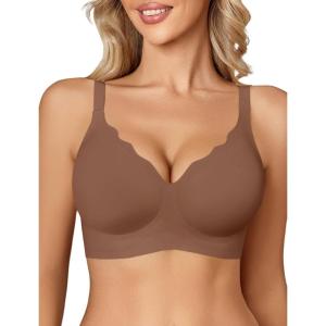 image:imageAvidlove Jelly Bras for Women No Underwire Seamless Bralettes Wireless Push Up Scalloped Full Coverage Sports Everyday BraBrown