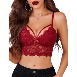 image:imageAvidlove Lace Bralette for Women Lingerie Spaghetti Adjustable Strap Tank Camisole Crop TopWine Red