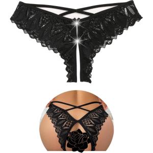 image:imageAvidlove Lace Panties for Women Rhinestone Cheeky Briefs Criss Cross String Hipster UnderwearBlack