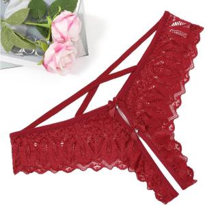 image:imageAvidlove Lace Panties for Women Rhinestone Cheeky Briefs Criss Cross String Hipster UnderwearBurgundy