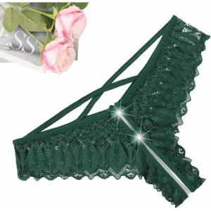 image:imageAvidlove Lace Panties for Women Rhinestone Cheeky Briefs Criss Cross String Hipster UnderwearDark Green