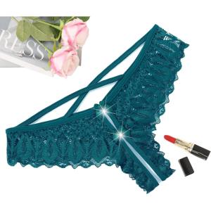 image:imageAvidlove Lace Panties for Women Rhinestone Cheeky Briefs Criss Cross String Hipster UnderwearPeacock Blue