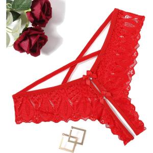 image:imageAvidlove Lace Panties for Women Rhinestone Cheeky Briefs Criss Cross String Hipster UnderwearRed