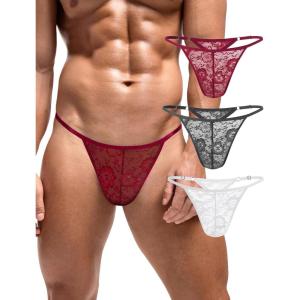 image:imageAvidlove Mens Lace Thong Sexy Low Rise Tback Gstring Comfortable Mens Thong Underwear 14 PackWine Redblackgray
