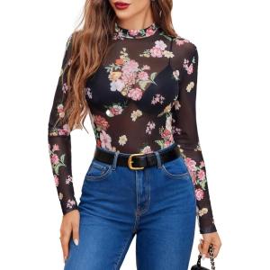 image:imageAvidlove Mesh Top for Women Long Sleeve See Through Shirt Mock Neck Sheer Blouse Clubwear Party XS3XLBf298