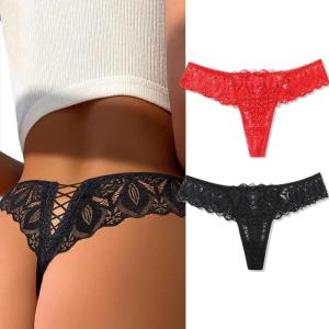 image:imageAvidlove Panties for Women Lace Thongs Cross Back Tanga Sexy Cheeky Low Waist Bikinis UnderwearBlackred