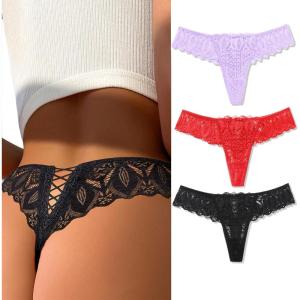 image:imageAvidlove Panties for Women Lace Thongs Cross Back Tanga Sexy Cheeky Low Waist Bikinis UnderwearBlackredlight Purple