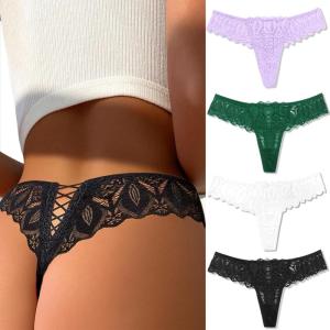 image:imageAvidlove Panties for Women Lace Thongs Cross Back Tanga Sexy Cheeky Low Waist Bikinis UnderwearBlackwhitegreenlight Purple