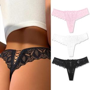 image:imageAvidlove Panties for Women Lace Thongs Cross Back Tanga Sexy Cheeky Low Waist Bikinis UnderwearBlackwhitepink