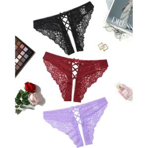 image:imageAvidlove Panties for Women Sexy Cheeky Underwear Criss Cross Lace Hipster PantyBlack burgundy lavender