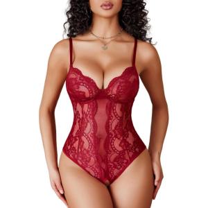 image:imageAvidlove Sexy Lingerie for Women Lace Teddy Bodysuit Deep V Cut Out Babydoll One Piece lingerieWine Red