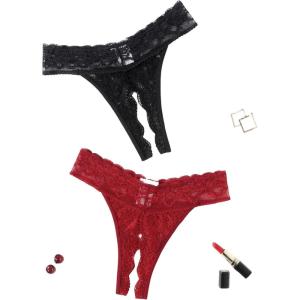 image:imageAvidlove Sexy Panties for Women Lace Cheeky Underwear Low Rise T Back Hipster Thong 13 PackBlackwine Red